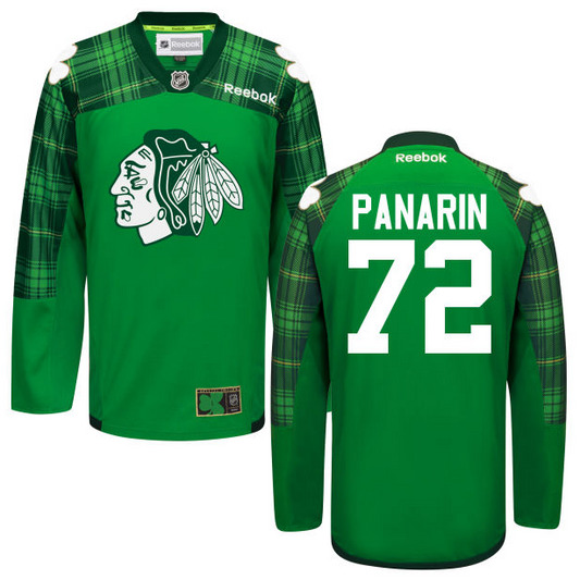 Reebok Men's Chicago Blackhawks Artemi Panarin #72 St. Patrick's Green Tartan Practice Jersey