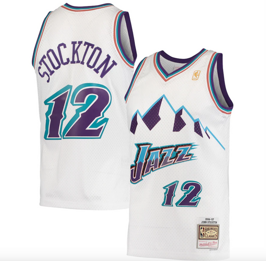 Men's Mitchell & Ness John Stockton Utah Jazz White 1996-97 Hardwood Classics Swingman Jersey