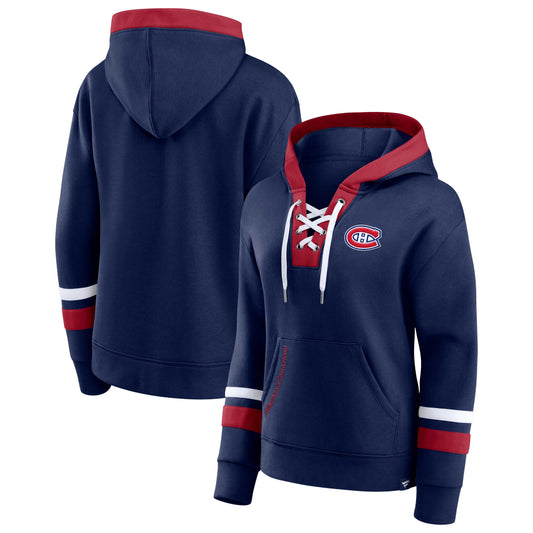 Montreal Canadiens Fanatics Branded Women's Bombastic Exclusive Lace-Up Pullover Hoodie - Navy