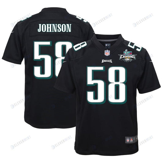 Kyron Johnson 58 Philadelphia Eagles Super Bowl LVII Champions 2 Stars Youth Game Jersey - Black